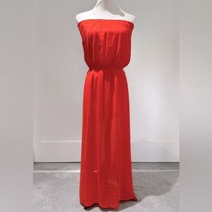 Strapless Orange Maxi Dress